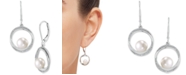 Honora Cultured Freshwater Pearl (7mm) & Diamond (1/6 ct. t.w.) Circle Drop Earrings in 14k White Gold